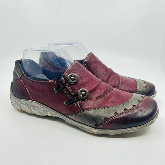 Remonte Slip On Leather Comfort Shoes WMN US7.5-8 EU38 Red/Gray Fashion Walking - Picture 1 of 6